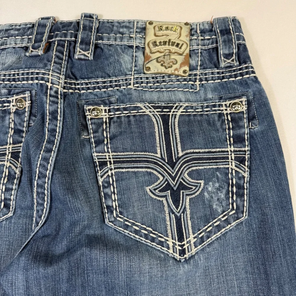Rock Revival Jeans Mens 36 (fits 37x28) Blue Aaron Bootcut Distressed Moto Y2K